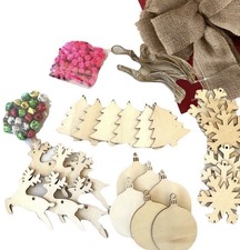Christmas Craft Lot Wooden Ornaments DIY Craft Kids, Burlap Bow Wreath Making