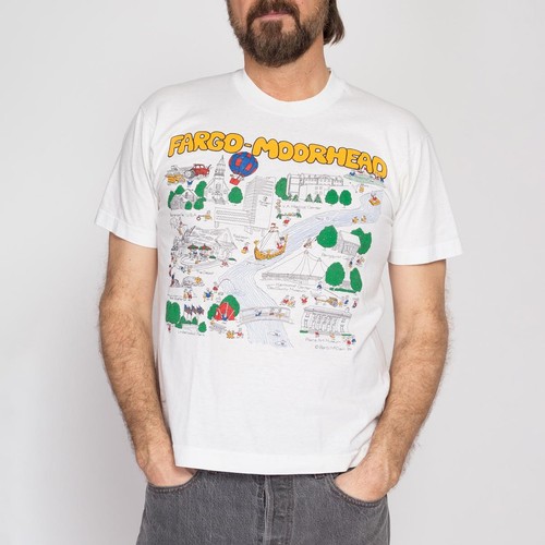 Vintage 80s Fargo-Moorhead North Dakota Map T Shirt - Medium