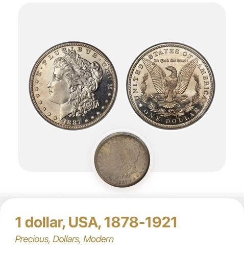 1887 Morgan Silver Dollar $1 Coin 0.9 Fineness Silver Philadelphia Circulated