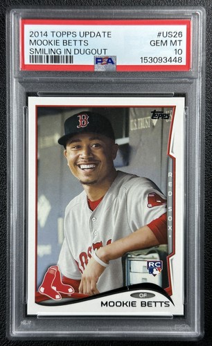 MOOKIE BETTS PSA 10 2014 TOPPS UPDATE US26 ROOKIE SMILING IN DUGOUT IMAGE VAR SP