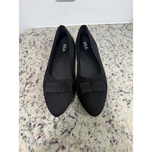 MIA Renhen Black Knit Pointed Toe Ballet Flats with Bow Detail Womens 9.5M