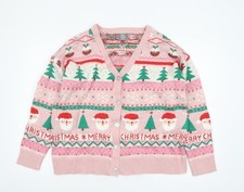 Nutmeg Women’s Pink Christmas Cardigan Size 16 Fair Isle Santa Knit