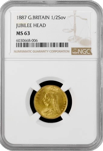Great Britain 1/2 sovereign 1887, NGC MS63, "Queen Victoria (1838 - 1901)" gold