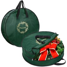 2 PCS 30x8 Inch Green Christmas Wreath Storage Container Bag Reinforced Handle
