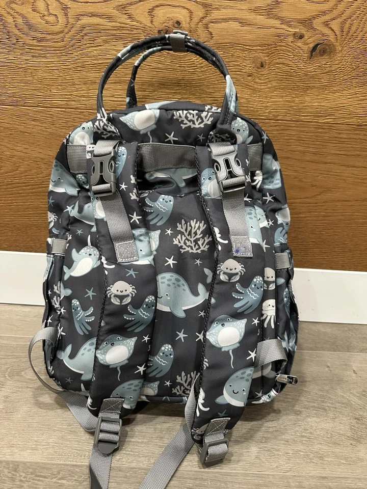 Mochila Bolsa de Pañales BabbleRoo - Gris/Azul, Bolsa de Viaje para Bebé Multifunción Foto 4 de 4