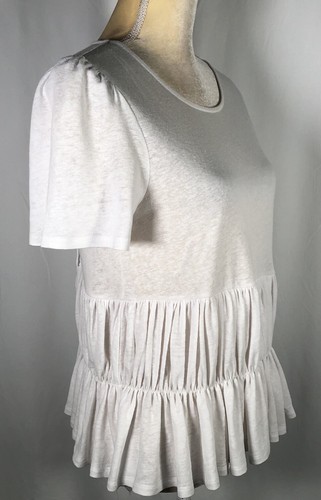 Chelsea Violet Women Shirt Small Top Linen Short Sleeve Ruched Back Tie White NW - Picture 5 of 10