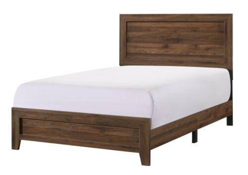 Contemporary Queen Size 4Pc Bed Dresser Mirror Nightstand Set Brown Furniture - Picture 2 of 7