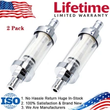2Pcs Universal 3/8'' Inline Hose Chrome Glass Clearview Fuel Filters Petrol 9748