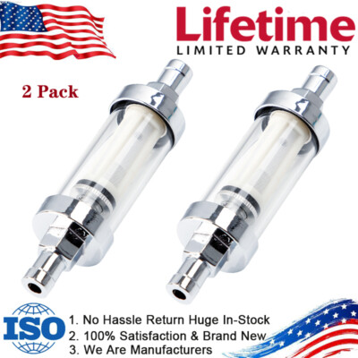2Pcs Universal 3/8'' Inline Hose Chrome Glass Clearview Fuel Filters Petrol 9748