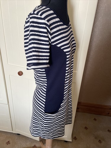 FAT FACE Ladies Navy Ivory Stripe Cotton Short Sleeve Jacquard Tunic Size 8 NEW - Picture 5 of 11