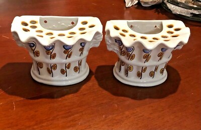 Pair Porcelain Art Nouveau Pot Planters 7x5'' Hand Painted Sant Marti France NICE