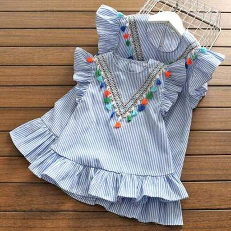 Wooden Ear Fringed Tunic Dress for Girls and Women Casual Top-image