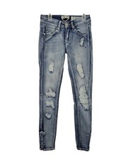 Indigo Rein Womens Acid Distressed Ripped Stretch Zipper Ankles Skinny Jeans 0