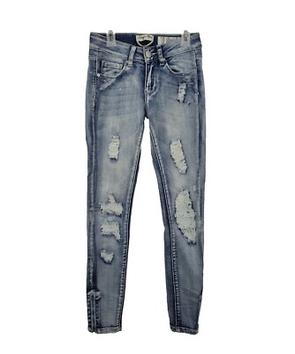Indigo Rein Womens Acid Distressed Ripped Stretch Zipper Ankles Skinny  Jeans