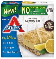 Atkins Snack Light Crispy Lemon Bars 5 Count Pack of 2 Snack Food Bars