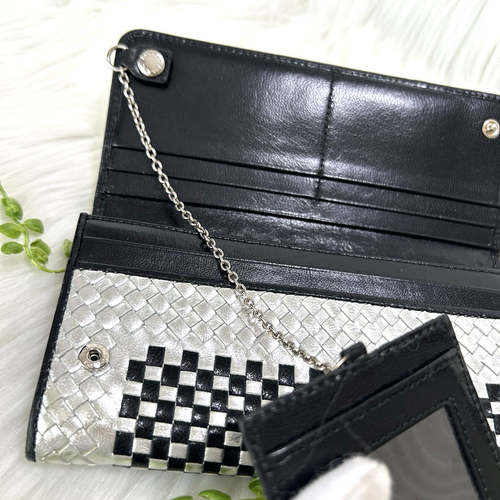 PRADA Braided Leather Madras Long Wallet Silver/Black - Picture 12 of 22