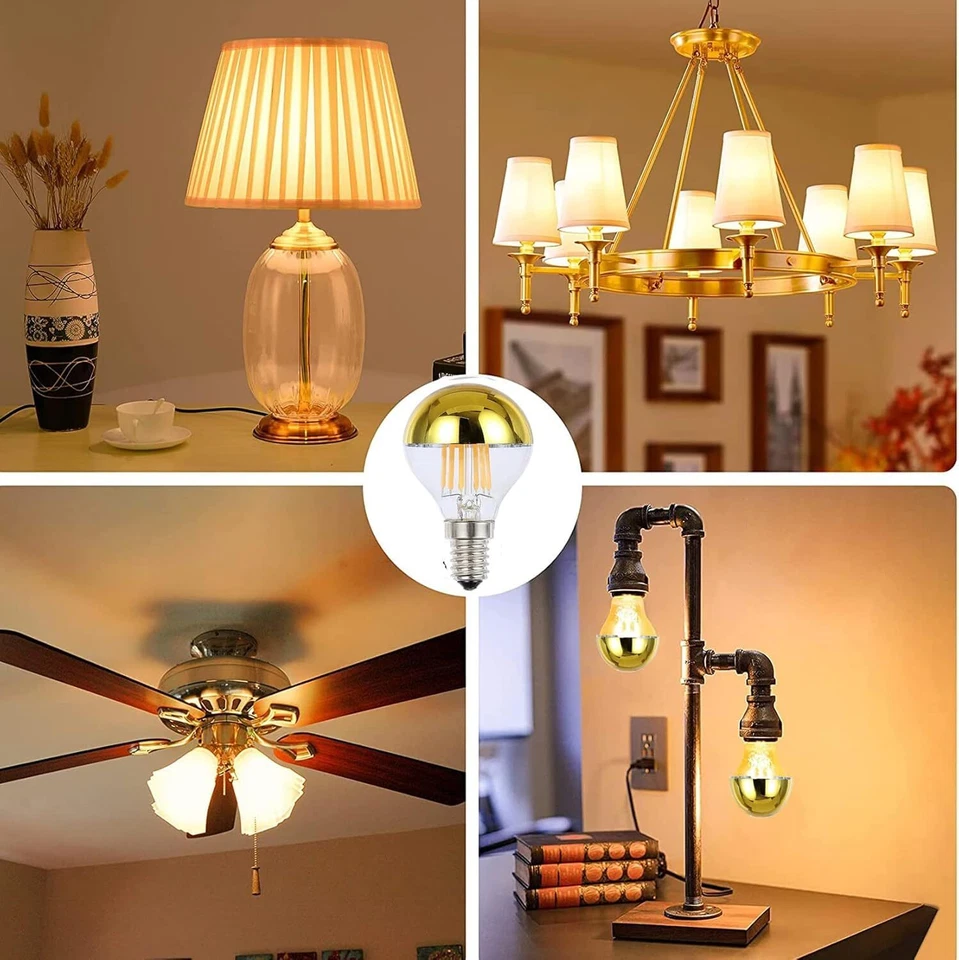 4Pack LED Round Half Gold Globe Light Bulb A19, 2700K, 5W(40W), E26, 400LM - Image 2 of 4