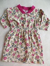 girls Tea Collection Cotton Dress floral Beige casual 3/4 Sleeve size 4 clean!