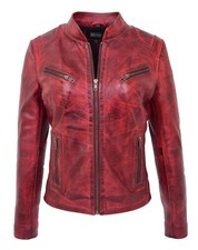Biker Leather Jacket Womens Trendy Latest Designer Dirty Red Most Popular Coat