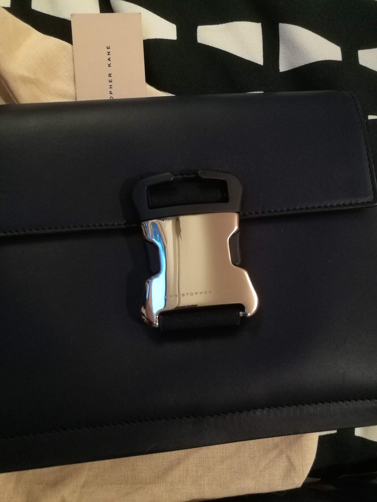 Exclusive Christopher Kane Navy Leather Crossbody Bag with Silver Buckle - £690 image 6