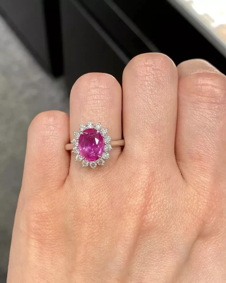 Oval Cut 2.60Ct Natural Ruby Diamond Engagement Ring 950 Platinum Size 6 7 8 - Image 4 of 4