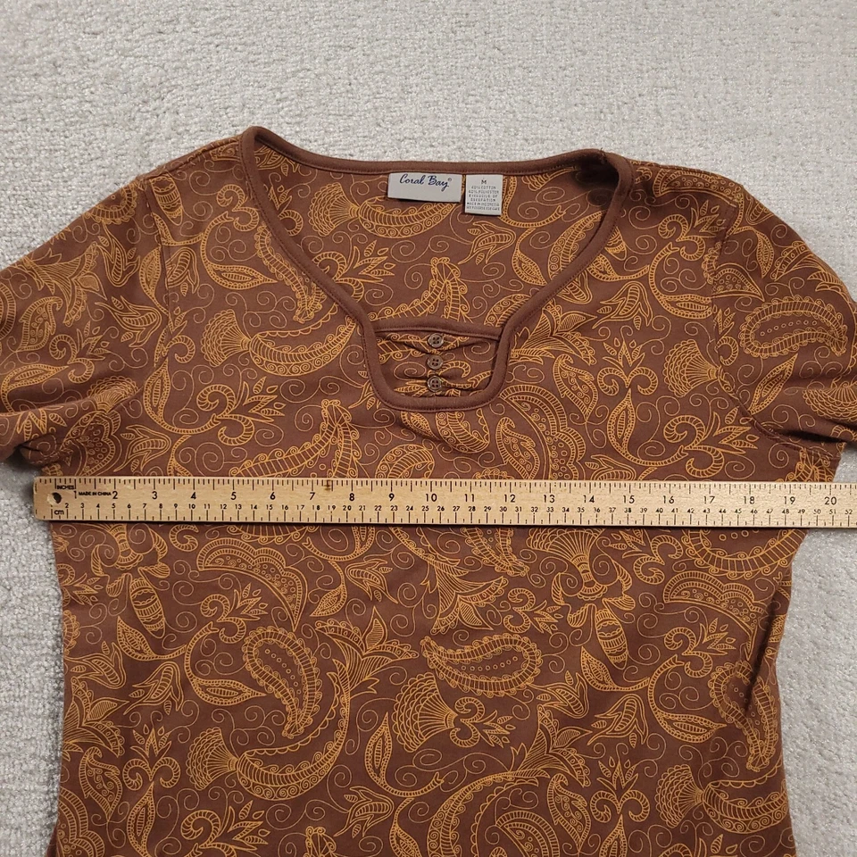 Coral Bay Womens Paisley Shirt Medium Brown Short Sleeve Floral Ladies - Image 3 of 4