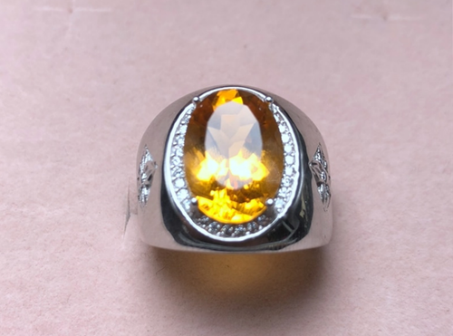 5 Ct Oval Cut Deep Yellow Citrine Sterling Silver 925 Handmade Mens Plain Ring - Picture 4 of 5