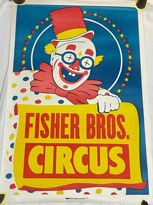28'' x 42'' Original Vtg Fisher Bros Circus Poster Clown With Glasses Arkansas #3