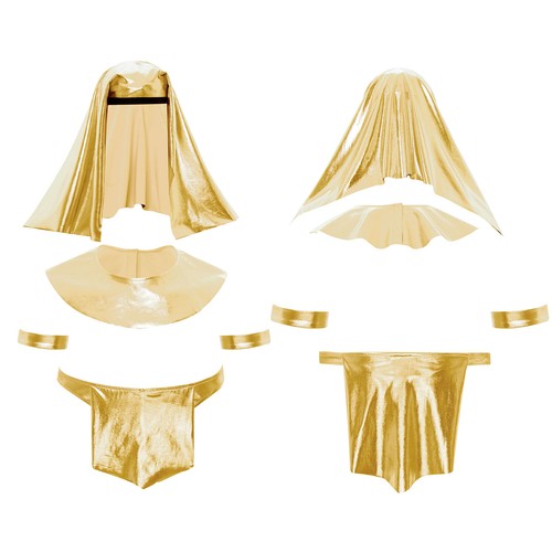 Männer Halloween Unterwäsche Sexy Metallic Rock Set Ägyptischer Pharao Cosplay Kostüm - Bild 22 von 40