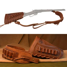 Cow Leather Rifle Buttstock +Padded Sling For .22MAG .30/30 12GA 16GA 20GA .308