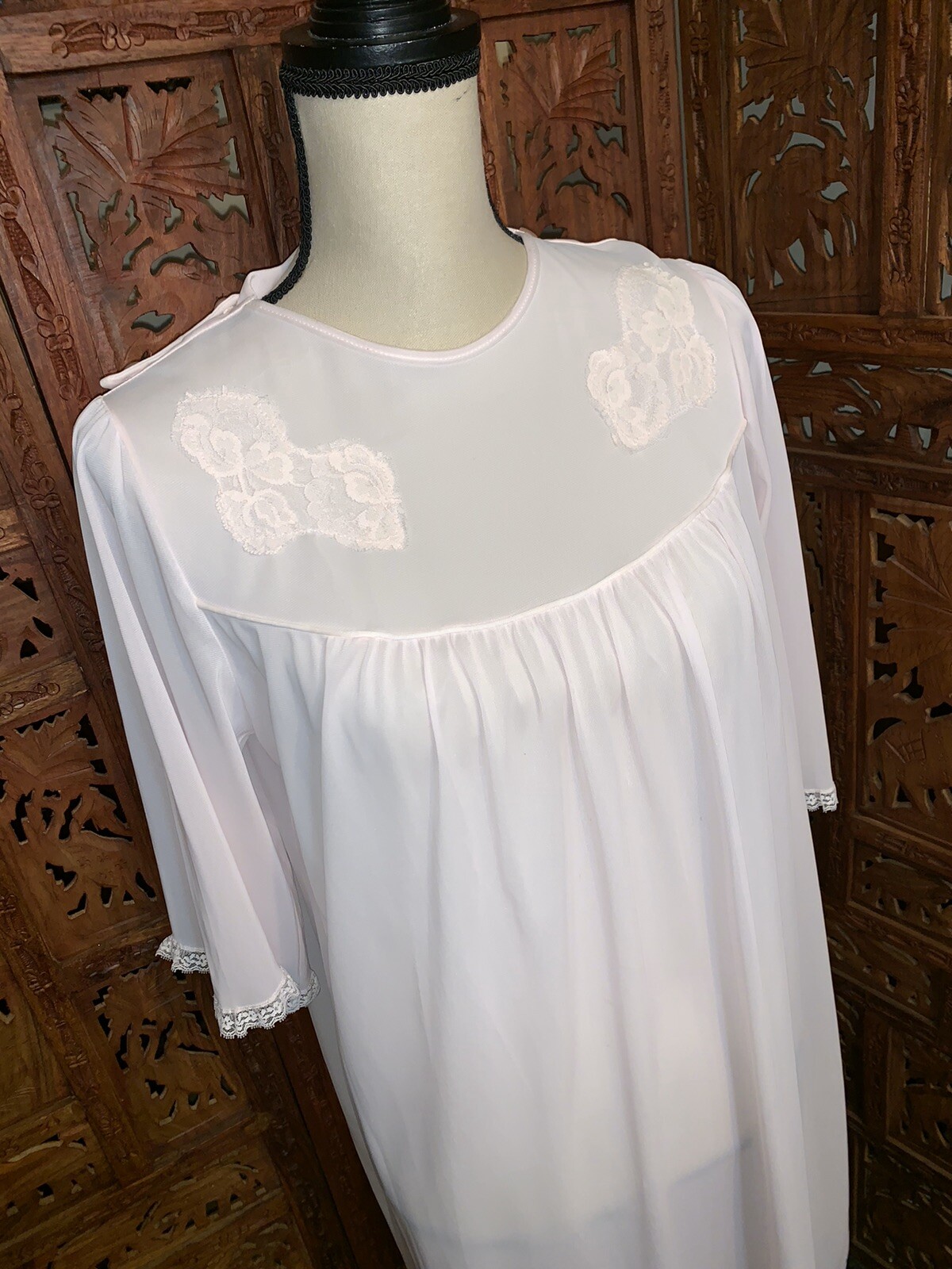 Vintage Hospital Gown Pink 3/4 Sleeve Open Back NANCY… Gem