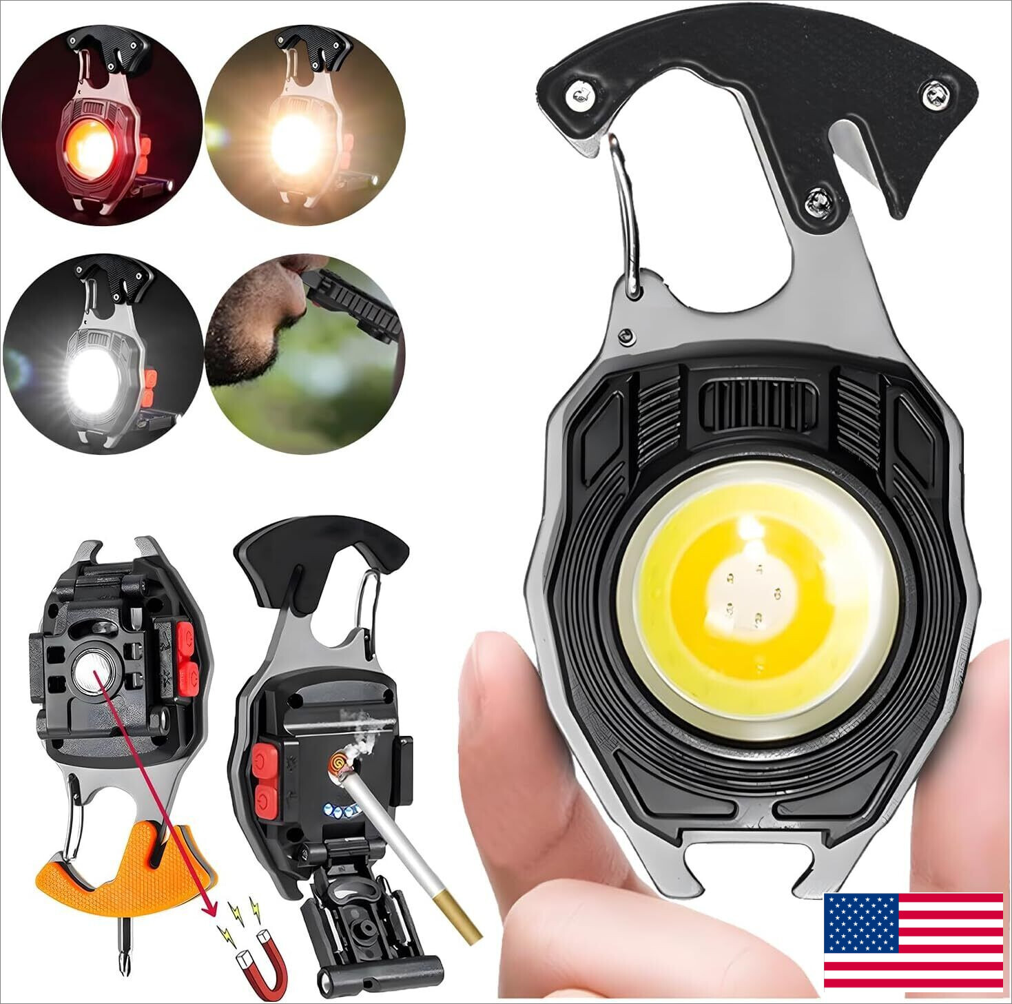 Keychain Flashlight Multifunction Flashlight with Screwdriver Cigar Lighter US