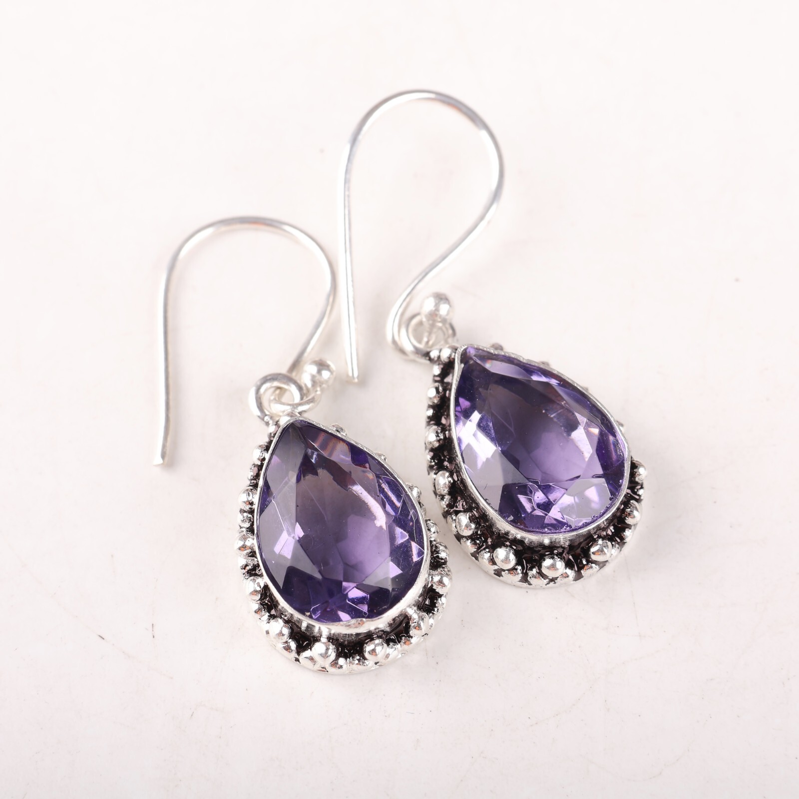 Gift For Her 925 Silver Natural Iolite Gemstone Drop/Dangle Party Wear Earrings