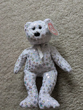 TY BEANIE THE BEGINNING BEAR 2000 SILVER STARS WITH EAR TAG PROTECTOR