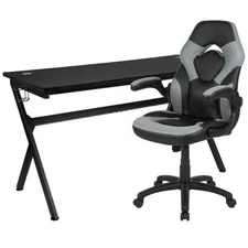 Flash Gaming Desk and Gray/Black Racing Chair Set - BLN-X10D1904L-GY-GG