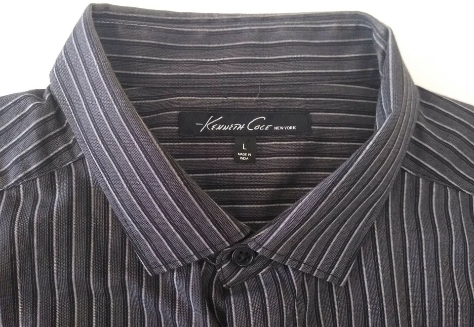 Camisa grande con botones gris carbón a rayas manga larga Kenneth Cole para hombre Foto 2 de 4