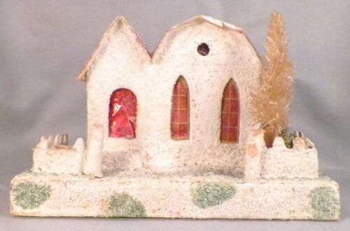 Écran en plâtre maison de Noël chemin de fer blanc paillettes rouges grand vintage #132 - Photo 1 sur 7