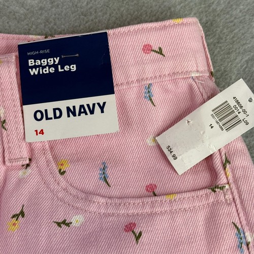 Old Navy Printed High Waisted Baggy Wide Leg Jeans Girls Size 14, NWT - Picture 3 of 9