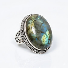 Labradorite Gemstone Band Ring Size 925 Sterling Silver