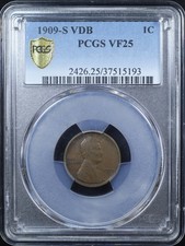 1909-S VDB LINCOLN CENT 1C PCGS VF25 KEY DATE (PQ385)