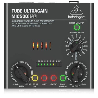 BEHRINGER Microphone Preamplifier 1 Channel 12AX7 MIC500USB with USB audio inter