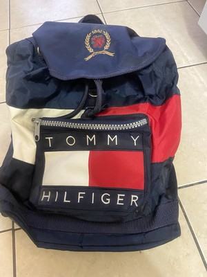 VTG 90s Rare Tommy Hilfiger Spell Out Logo Cinch Backpack With Crest Logo 