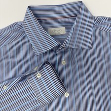 ETON Contemporary Men  s 43 / 17 Striped Blue White Button Long Sleeve Shirt