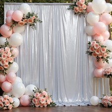 10x10 ft Wrinkle Free Silver Sequin Backdrop Curtain for Parties,Thick Not Fa...