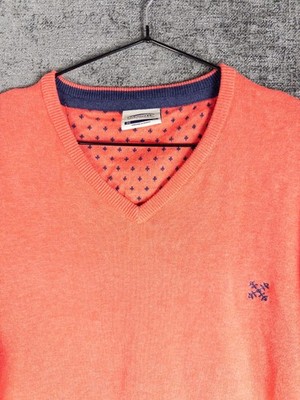Oxbow Pullover Sweater Mens XL Orange Logo V Neck Knit Casual France