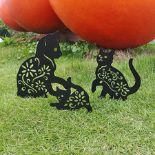 Metallo Cat Giardino, 3 Pezzi Decorazione per Prato, Scultura Gatto per Cortile 