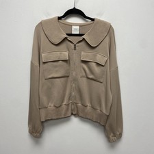 Varley Lisburn Collared Zip Through Sweatshirt Women Tan Beige Long Sleeve Large