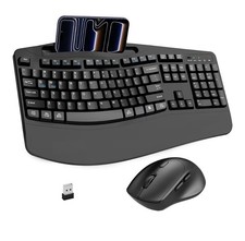 Ergonomic Wireless Keyboard  Silent Mouse Combo Wrist Rest Black