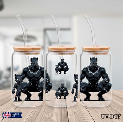 Black Panther and Son UV DTF Aufkleber - 16oz Libbey Dose Glasfolie zp942