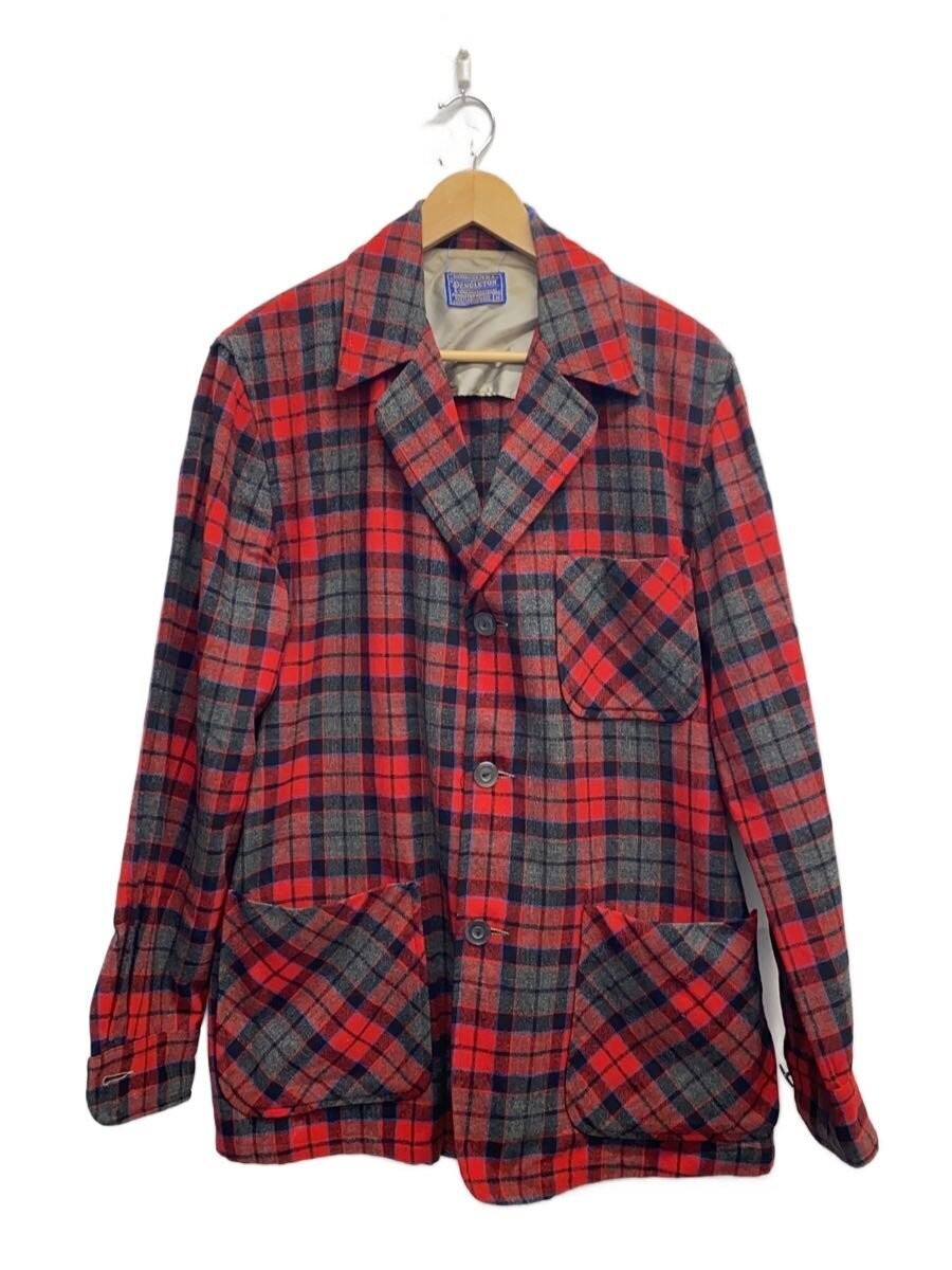 PENDLETON Wool Check Tailored Jacket M Red Classi… - image 1